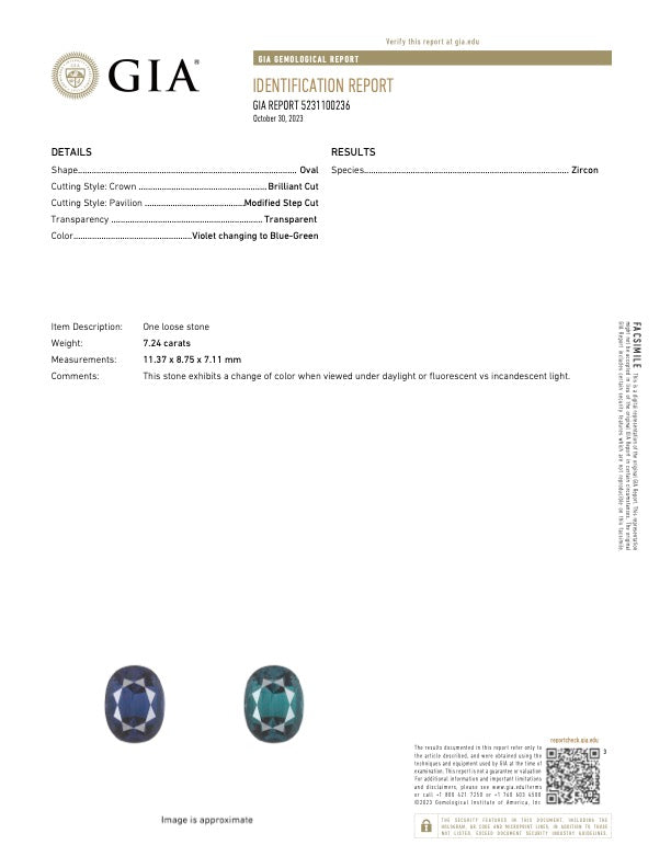 GIA Certified Burmese Color Change Zircon