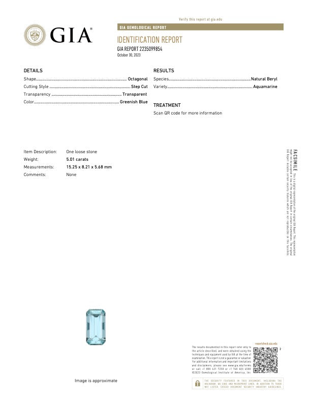 GIA Certified Aquamarine - Mozambique