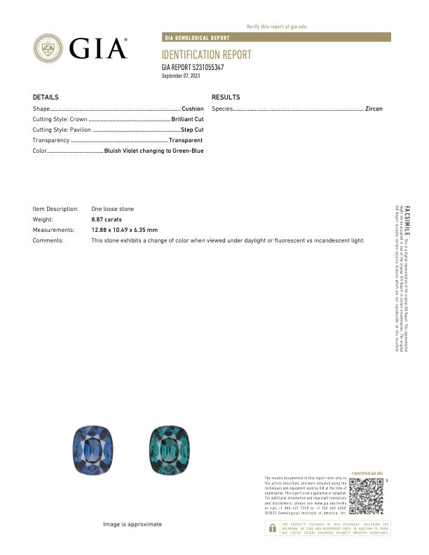 GIA Certified Burmese Zircon - Color Change
