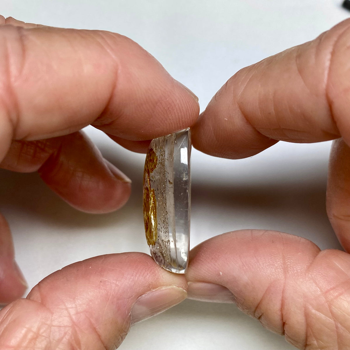 Golden Quartz Pagoda with Rutile Carving