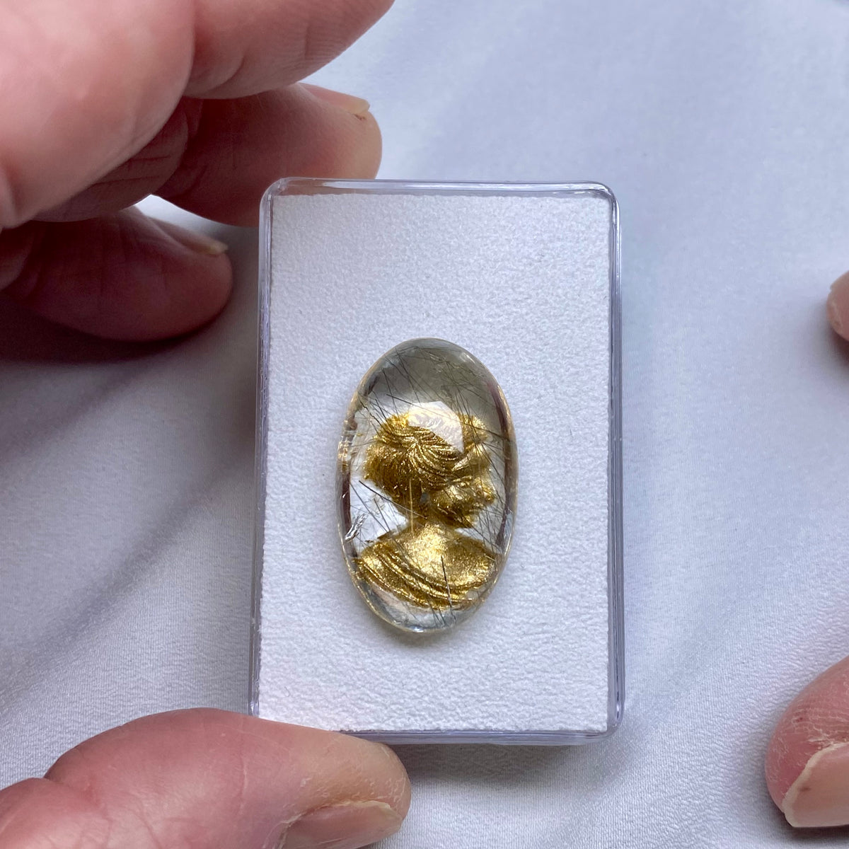 Quartz Cameo Carving with Applied Gold - Brazil