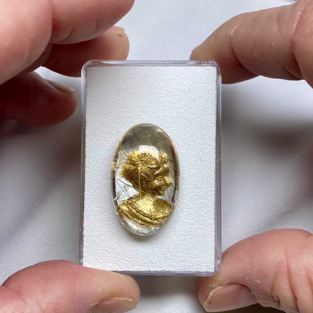 Quartz Cameo Carving with Applied Gold - Brazil