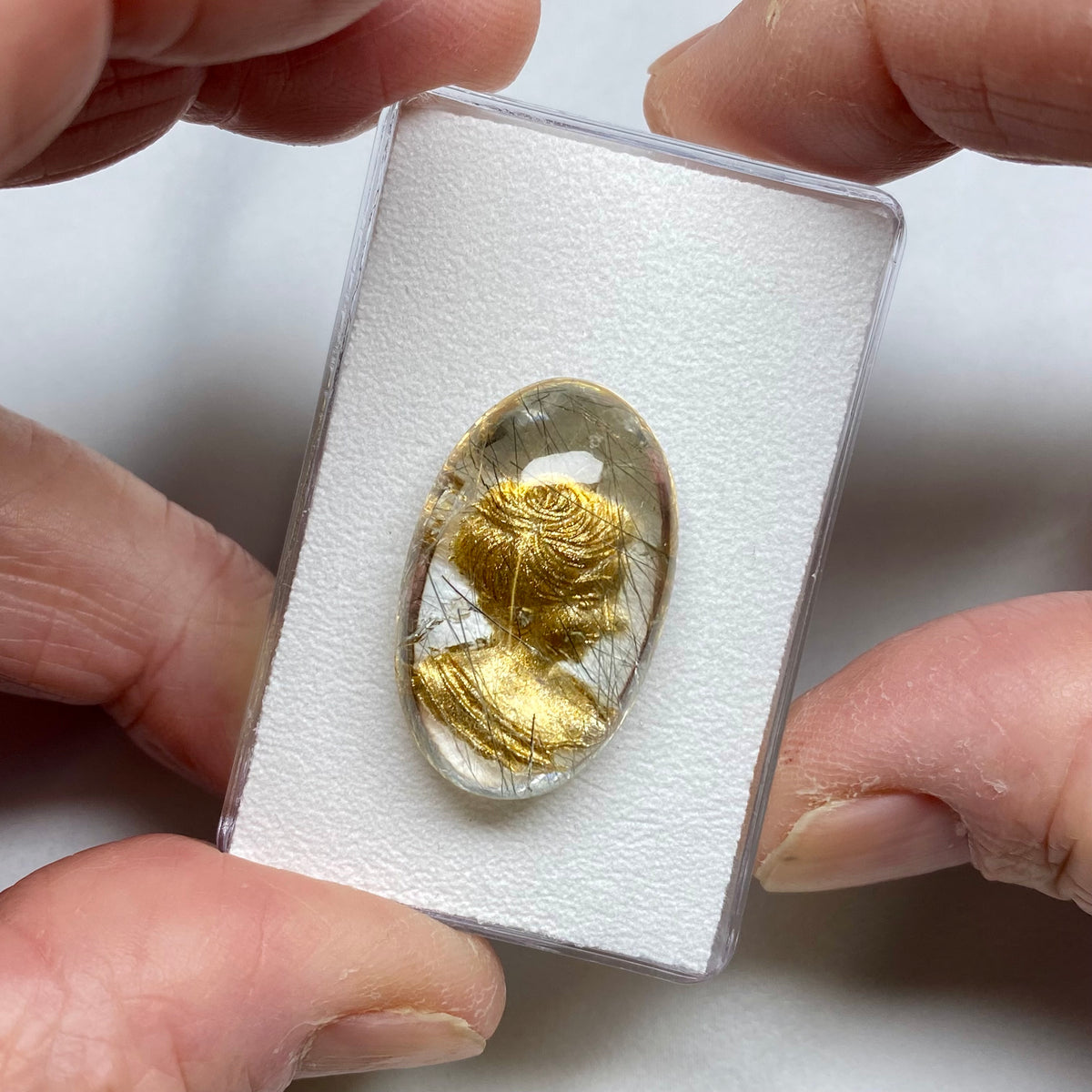 Quartz Cameo Carving with Applied Gold - Brazil