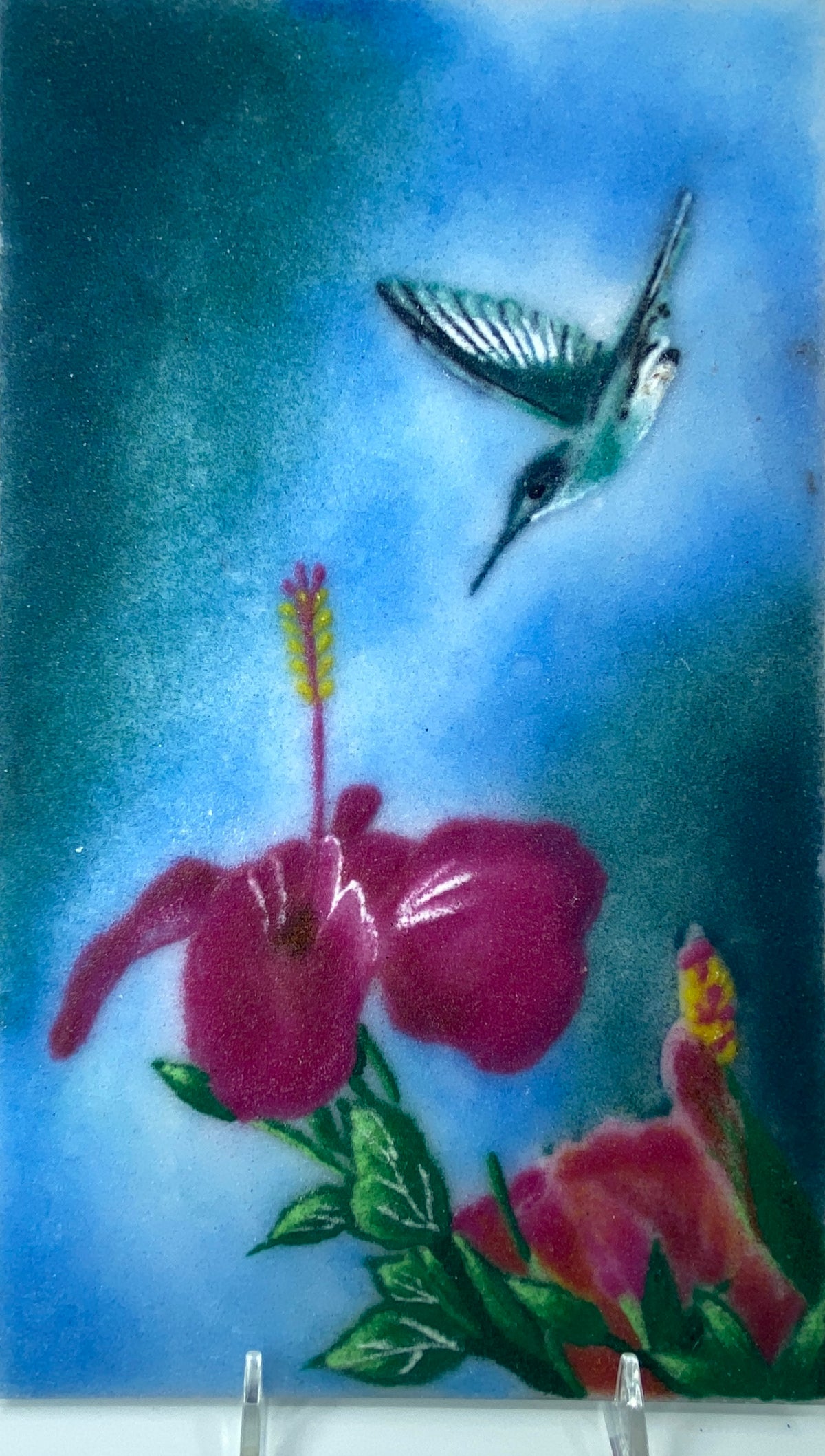 Red Hibiscus with Humming Bird