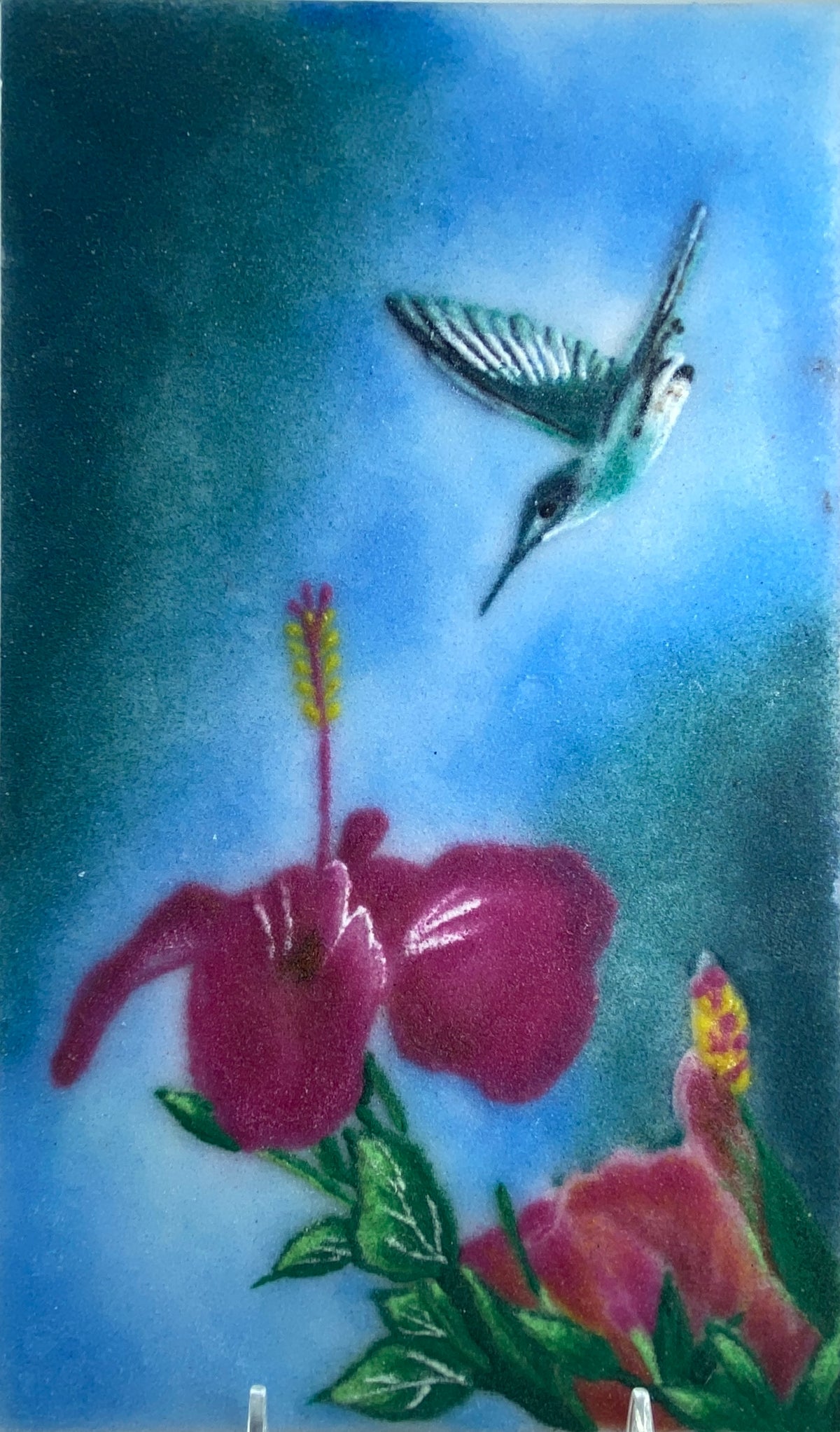 Red Hibiscus with Humming Bird
