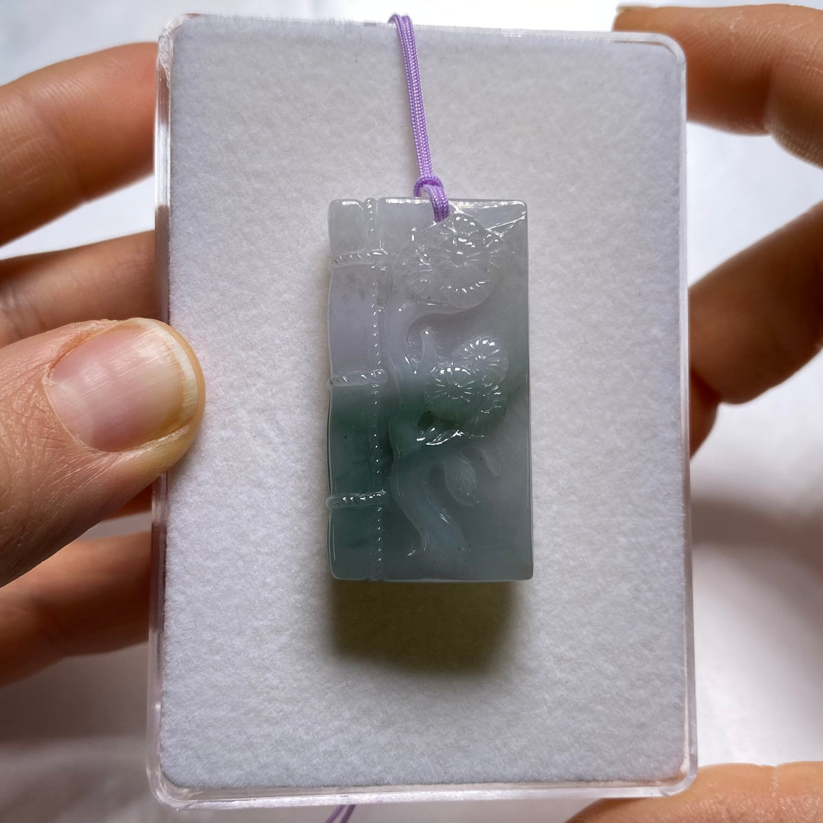 Jadeite Jade Pendent (bamboo-and-blossom)- Burma