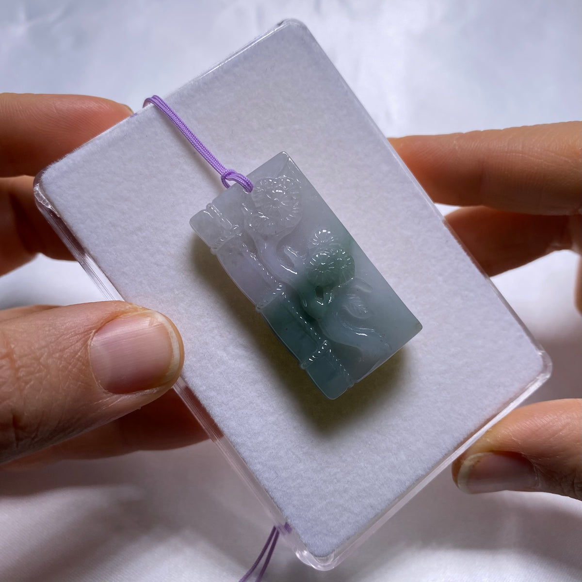 Jadeite Jade Pendent (bamboo-and-blossom)- Burma