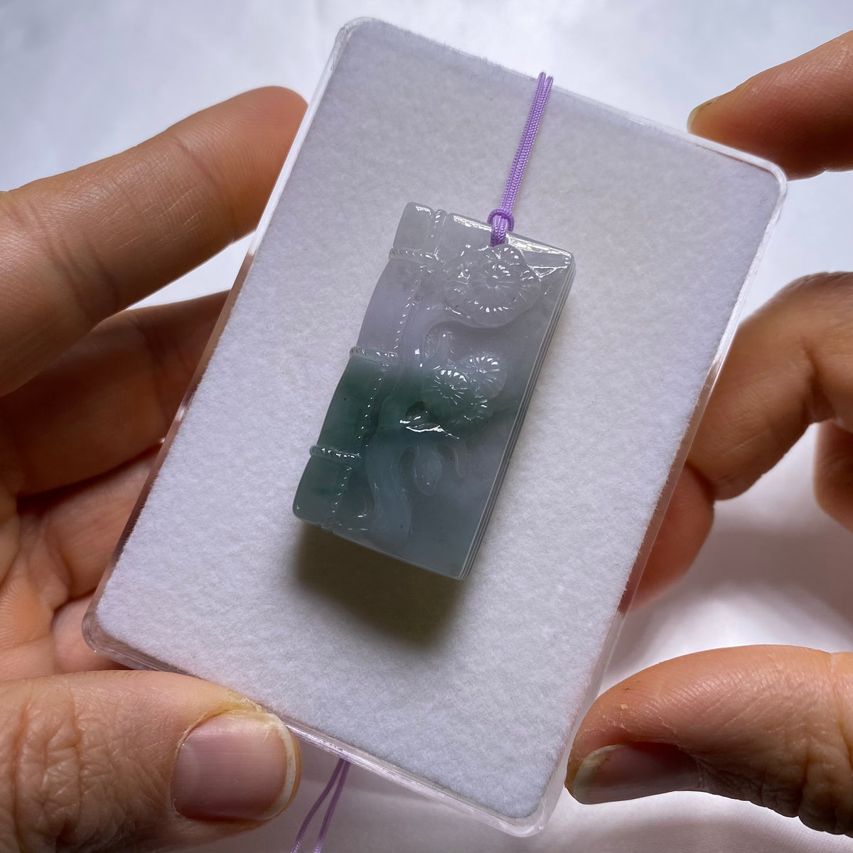 Jadeite Jade Pendent (bamboo-and-blossom)- Burma