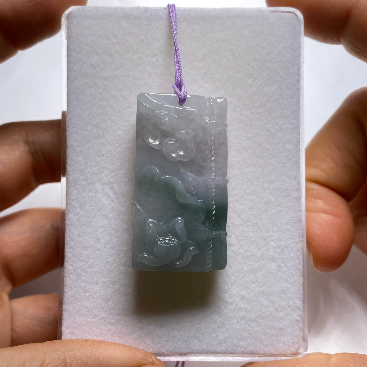 Jadeite Jade Pendent (bamboo-and-blossom)- Burma