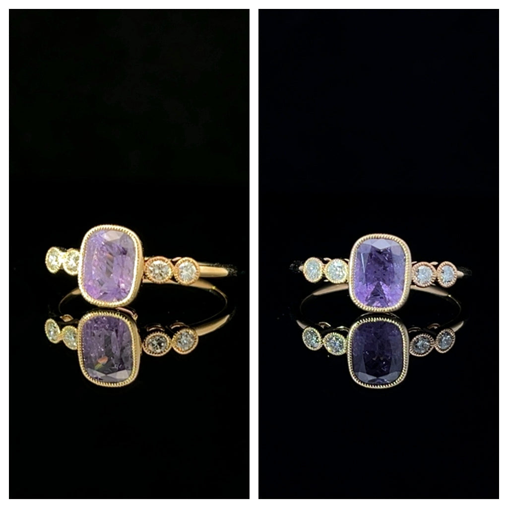 Color Change Umba Sapphire and Diamond Ring