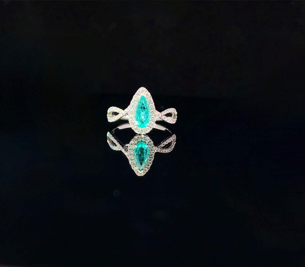 Paraiba and 18K White Gold Diamond Ring