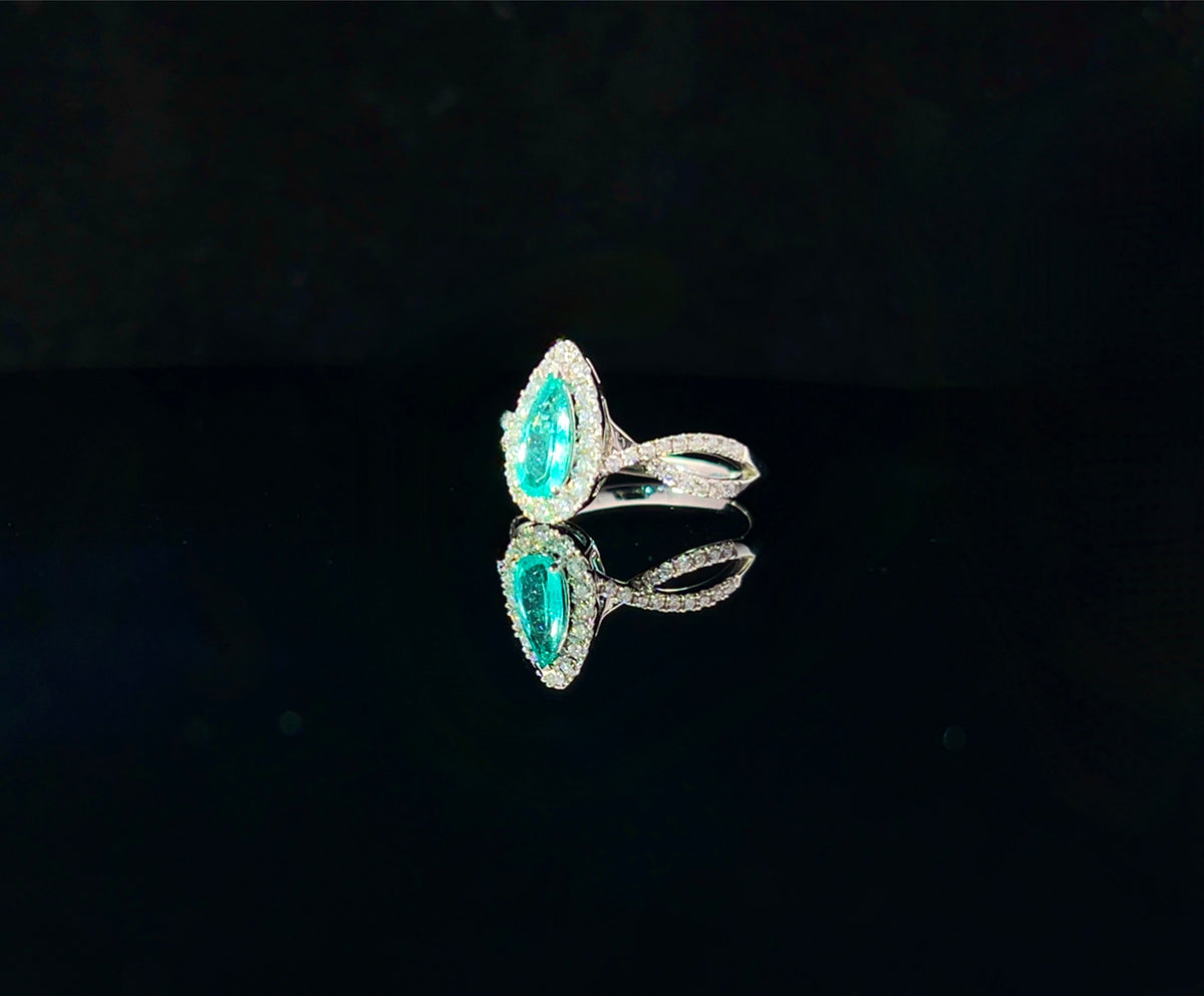 Paraiba and 18K White Gold Diamond Ring